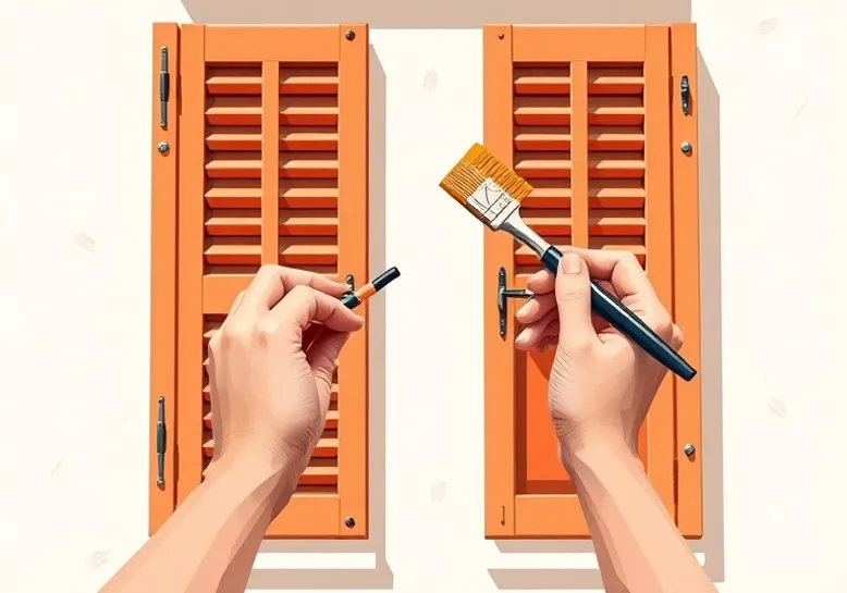 Mise en peinture au pinceau de volets et d'encadrements en bois